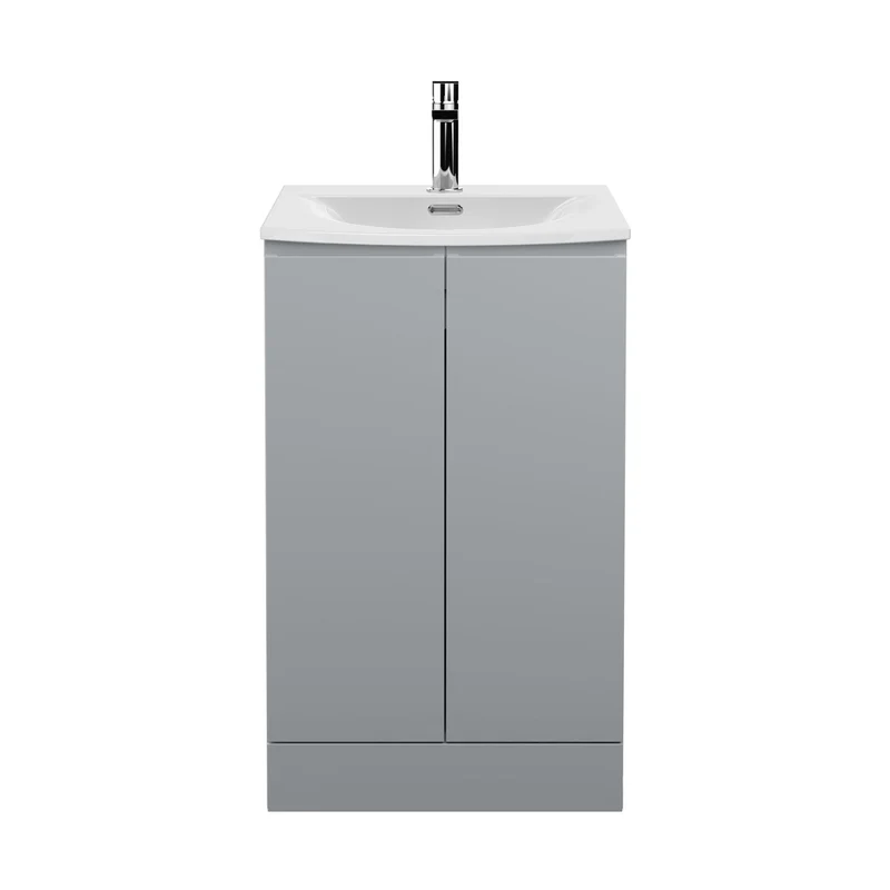Hudson Reed Urban 500mm Floor Standing 2 Door Vanity Unit & Basin 4 Contemp Satin Grey MFC Painted Matt 840x510x440mm