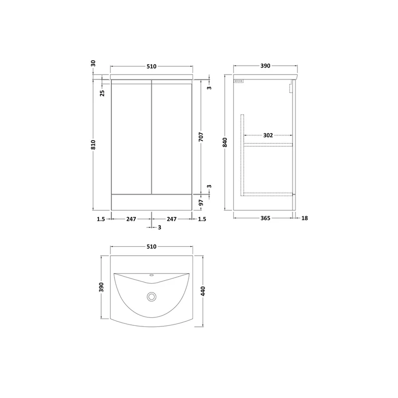 Hudson Reed Urban 500mm Floor Standing 2 Door Vanity & Basin 4 Contemp Satin Green MFC Painted Matt 835x510x440mm