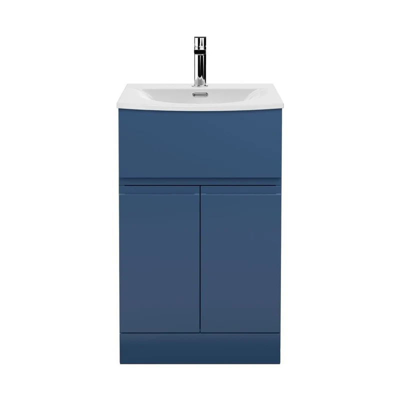 Hudson Reed Urban 500mm Floor Standing 2 Door/drawer Vanity Unit & Basin 4 Contemp Satin Blue MFC Painted Matt 840x510x440mm