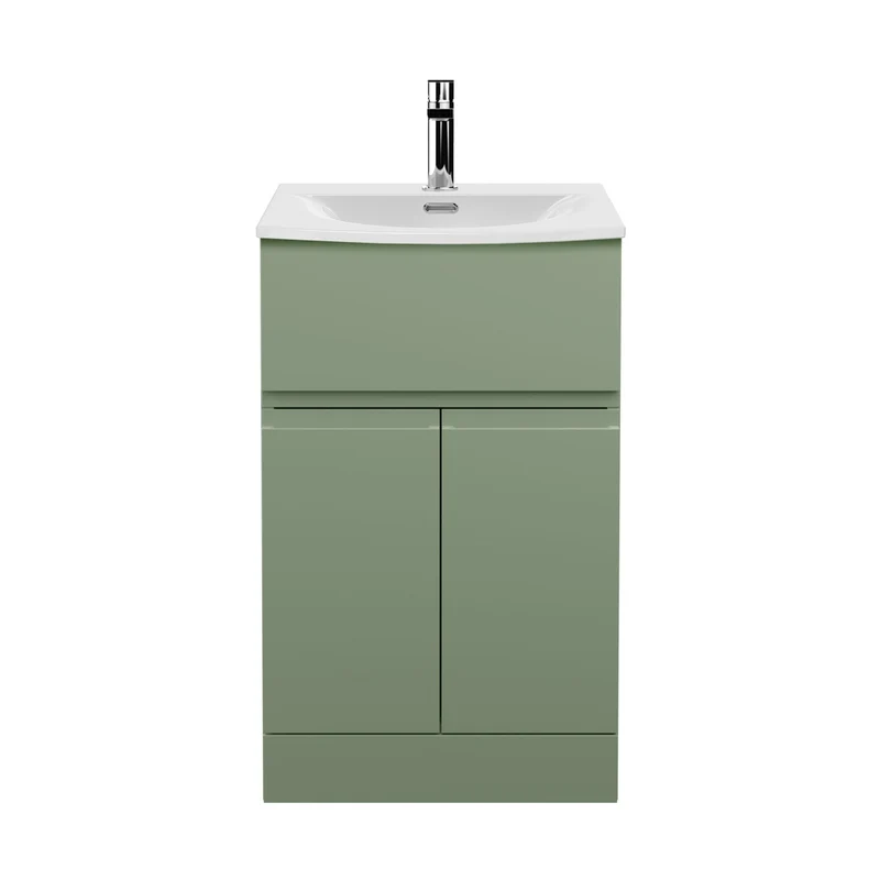 Hudson Reed Urban 500mm Floor Standing 2 Door/drawer Unit & Basin 4 Contemp Satin Green MFC Painted Matt 835x510x440mm