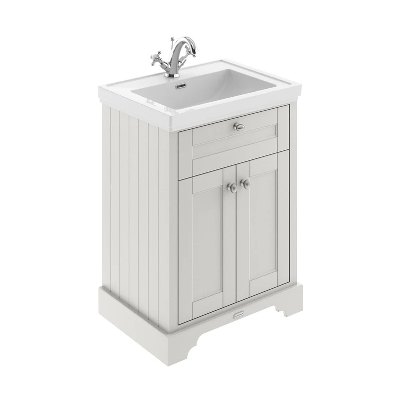 Hudson Reed Old London 600mm 2-door Unit & Contemp Fireclay Basin 1th Trad Timeless Sand Fireclay,MDF Vinyl Textured Woodgrain 462x613x855mm