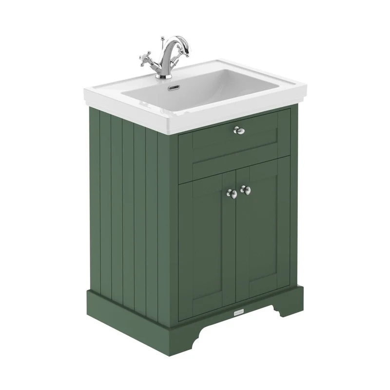 Hudson Reed Old London 600mm 2-door Unit & Contemp Fireclay Basin 1th Trad Hunter Green Fireclay,MDF Vinyl Smooth Matt 462x613x855mm
