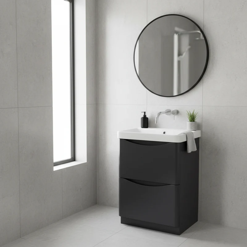 Happi 600mm Floor Standing Vanity Unit & Basin with No Tap Holes - Anthracite