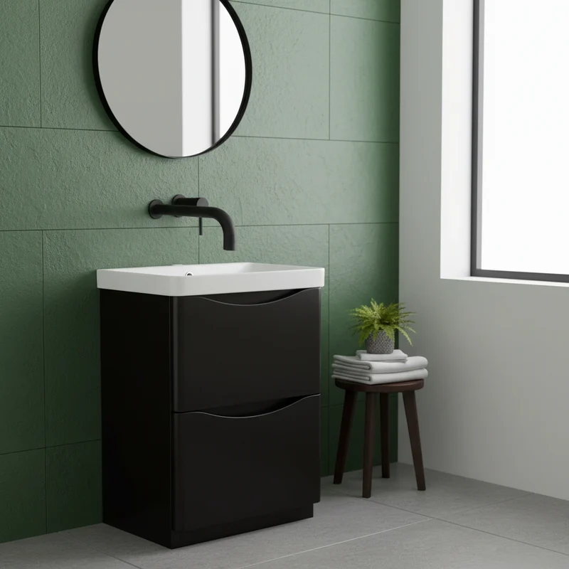 Happi 600mm Floor Standing Vanity Unit & Basin with No Tap Holes - Black