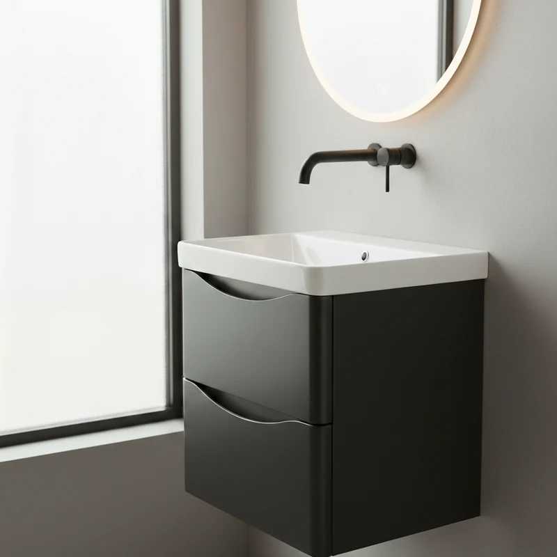 Happi 600mm Wall Hung Vanity Unit & Basin with No Tap Holes - Black