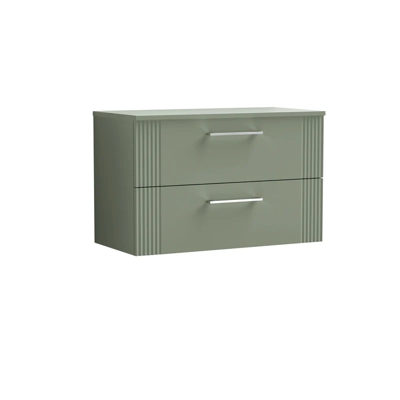 Deco 800mm Wall Hung 2 Drawer Vanity Unit & Worktop - Green Satin