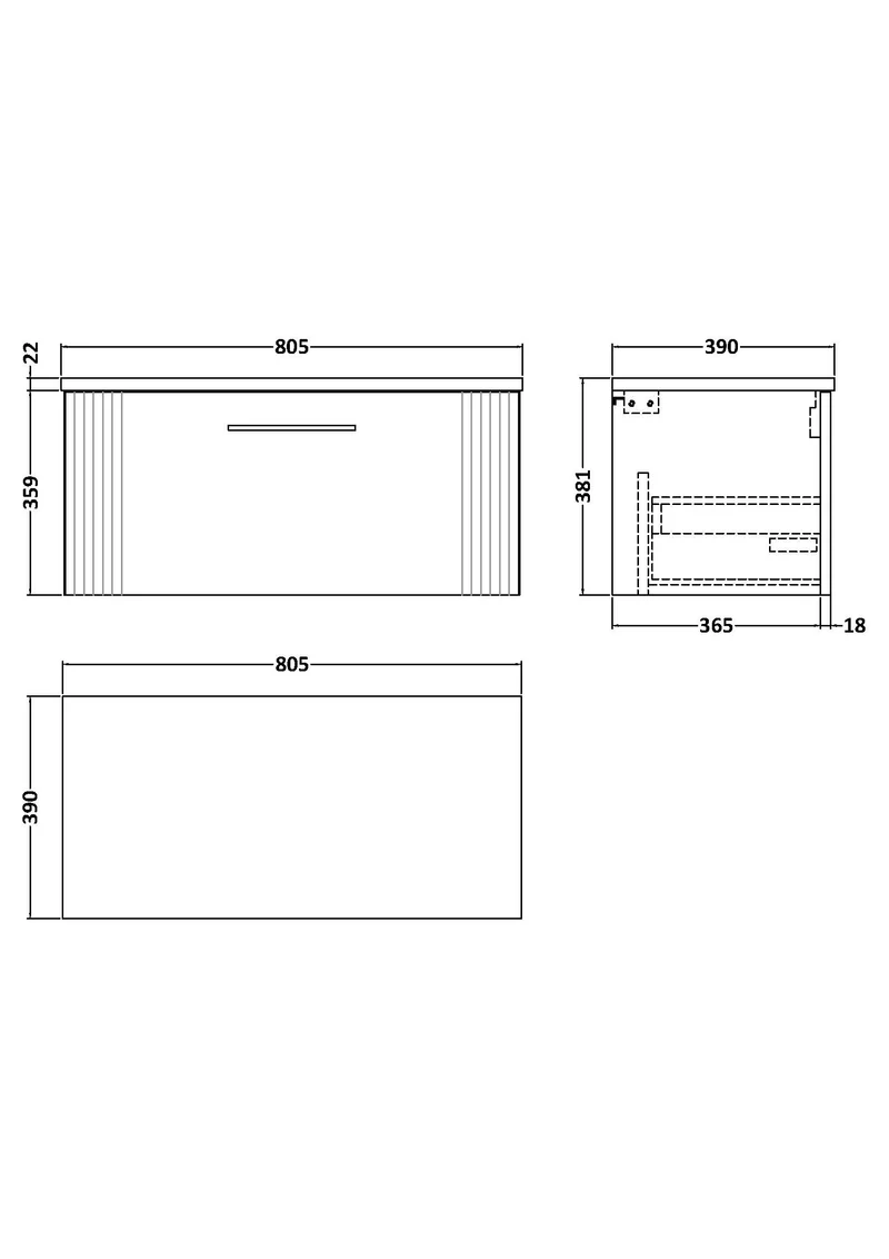 Deco 800mm Wall Hung 1 Drawer Vanity Unit & Carrera Marble Laminate Worktop - Blue Satin