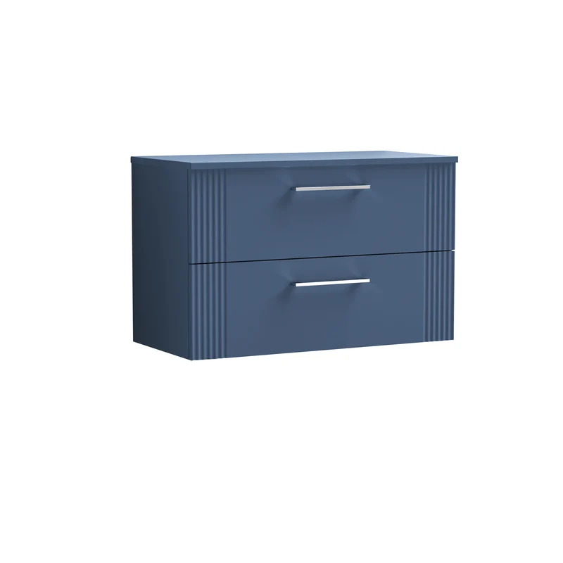 Deco 800mm Wall Hung 2 Drawer Vanity Unit & Worktop - Blue Satin