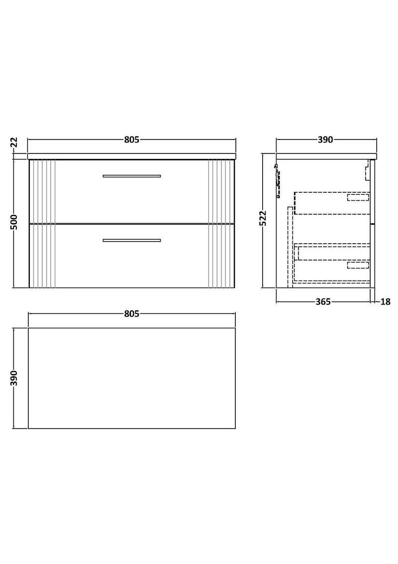 Deco 800mm Wall Hung 2 Drawer Vanity Unit & Bellato Grey Laminate Worktop - Blue Satin