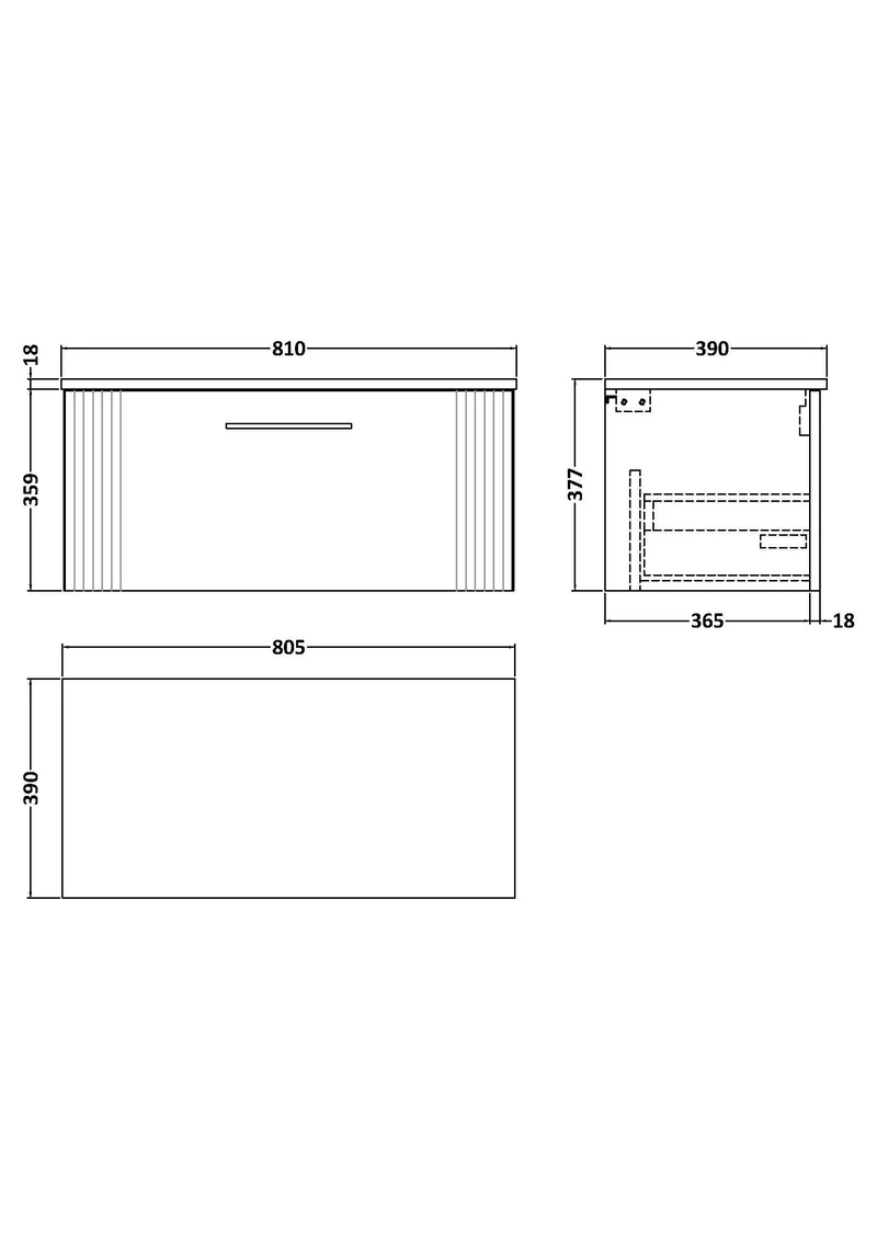 Deco 800mm Wall Hung 1 Drawer Vanity Unit & Worktop - Grey Satin