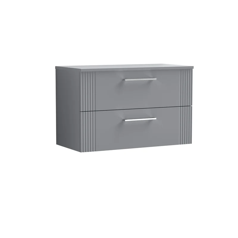 Deco 800mm Wall Hung 2 Drawer Vanity Unit & Worktop - Grey Satin