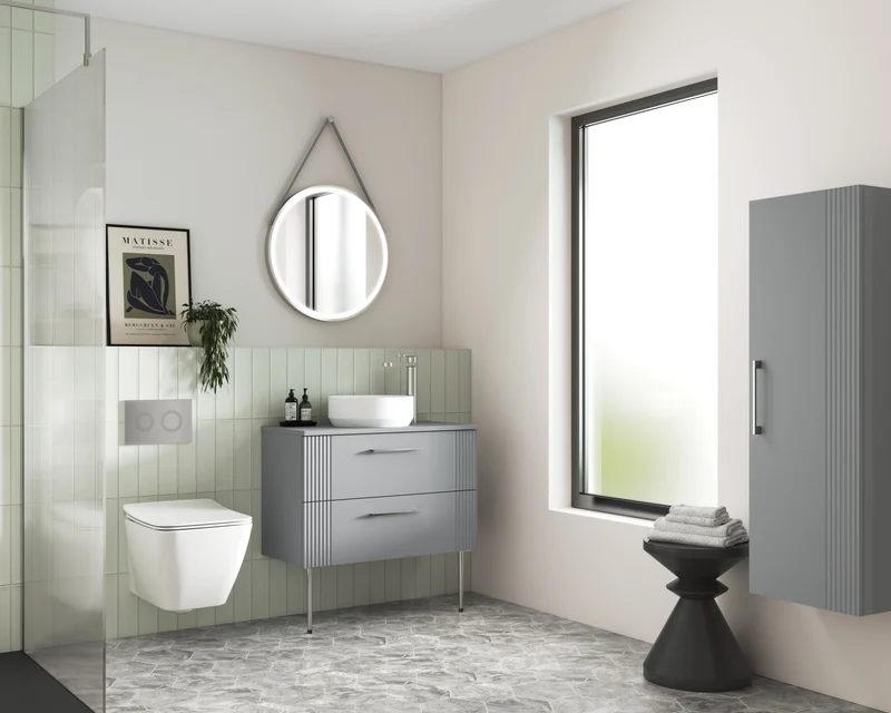 Deco 800mm Wall Hung 2 Drawer Vanity Unit & Worktop - Grey Satin