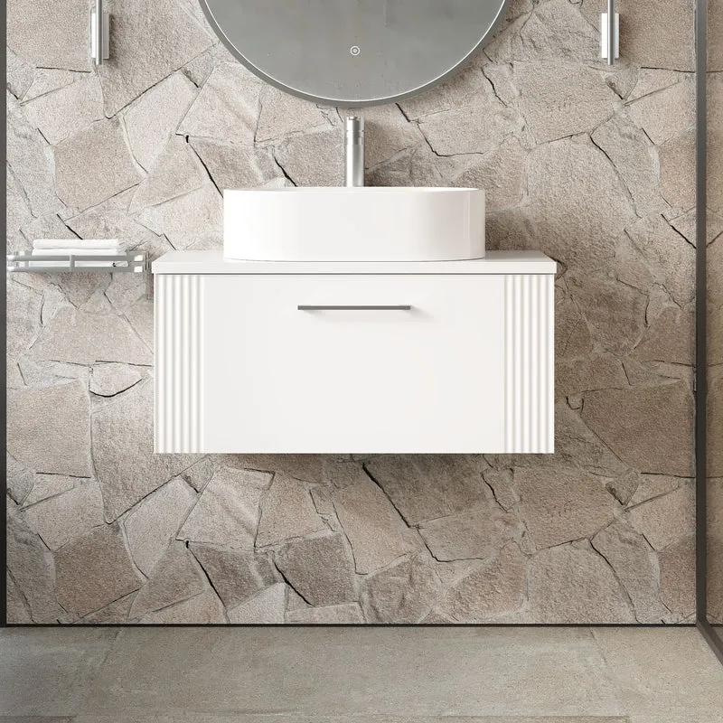 Deco 800mm Wall Hung 1 Drawer Vanity Unit & Worktop - White Satin