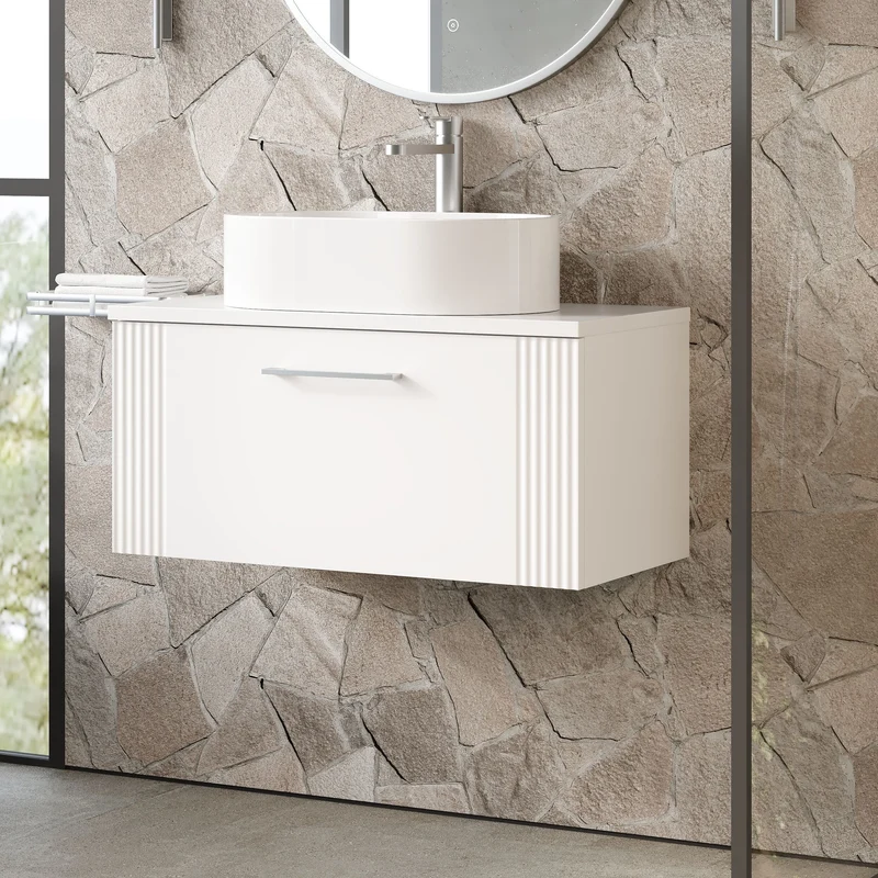 Deco 800mm Wall Hung 1 Drawer Vanity Unit & Worktop - White Satin