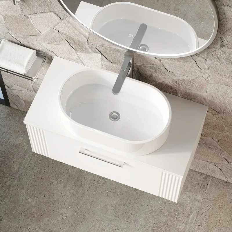 Deco 800mm Wall Hung 1 Drawer Vanity Unit & Worktop - White Satin