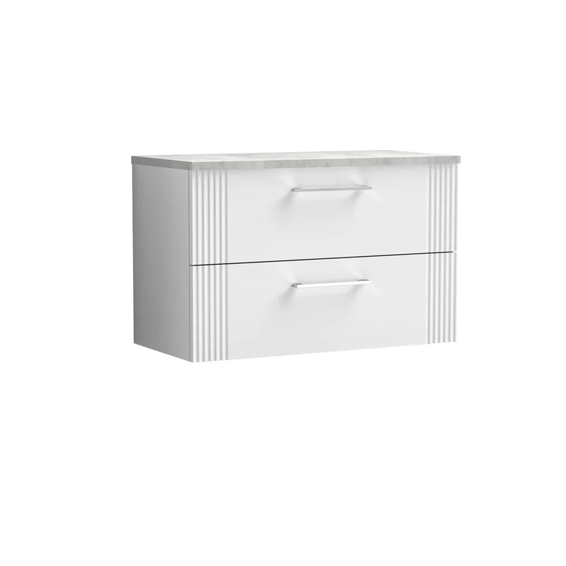 Deco 800mm Wall Hung 2 Drawer Vanity Unit & Bellato Grey Laminate Worktop - White Satin