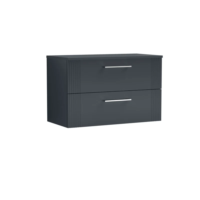 Deco 800mm Wall Hung 2 Drawer Vanity Unit & Worktop - Soft Black Satin