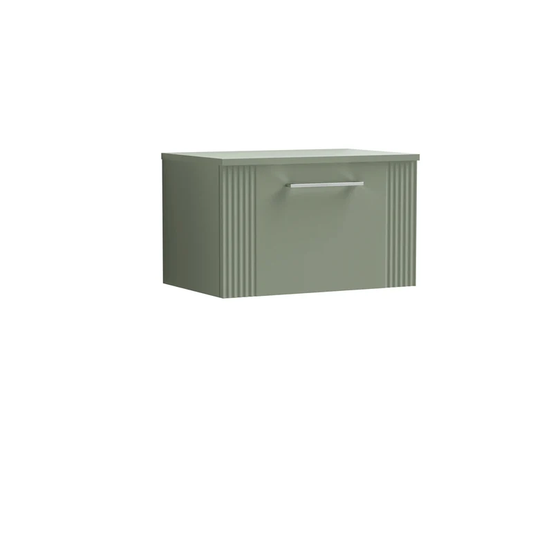 Deco 600mm Wall Hung 1 Drawer Vanity Unit & Worktop - Green Satin
