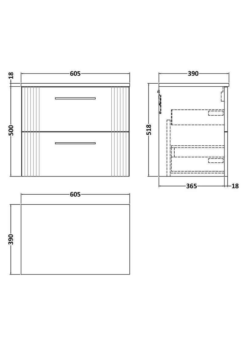 Deco 600mm Wall Hung 2 Drawer Vanity Unit & Worktop - Green Satin