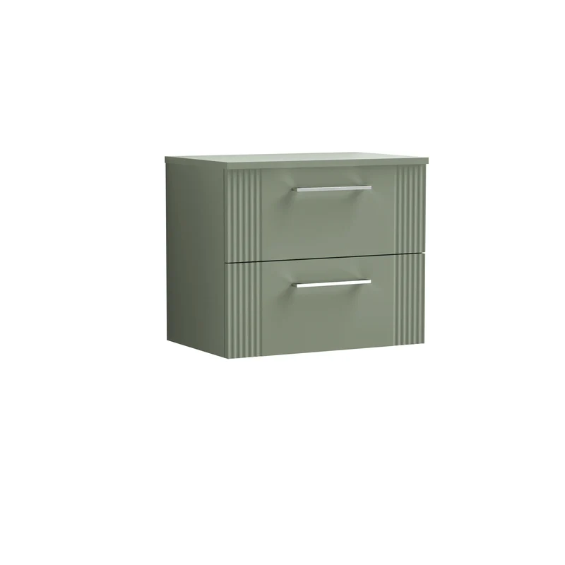 Deco 600mm Wall Hung 2 Drawer Vanity Unit & Worktop - Green Satin