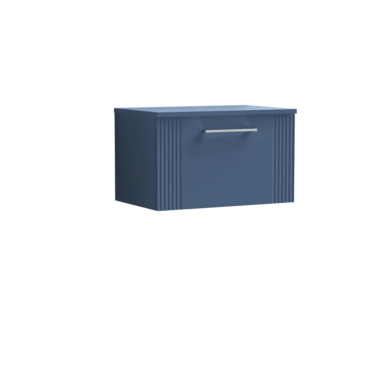 Deco 600mm Wall Hung 1 Drawer Vanity Unit & Worktop - Blue Satin