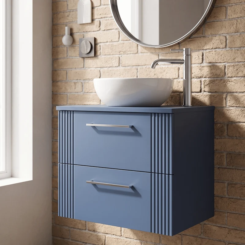Deco 600mm Wall Hung 2 Drawer Vanity Unit & Worktop - Blue Satin