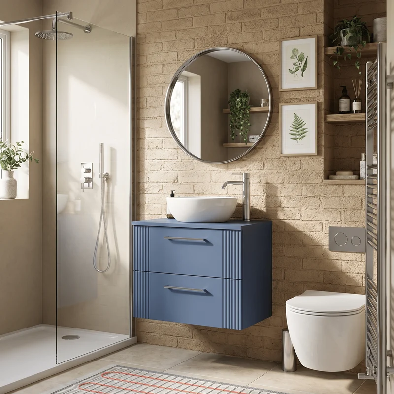 Deco 600mm Wall Hung 2 Drawer Vanity Unit & Worktop - Blue Satin
