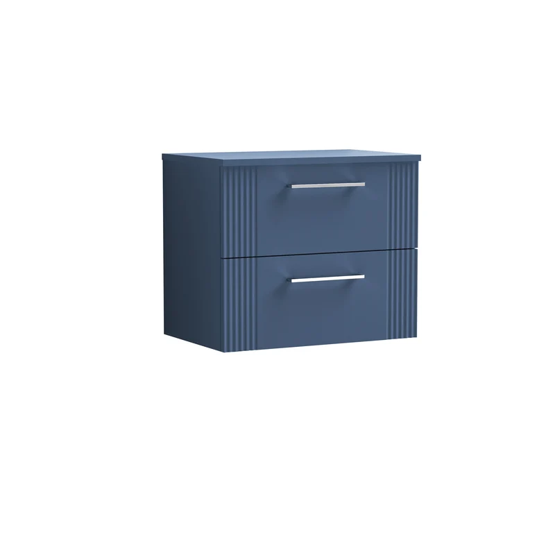 Deco 600mm Wall Hung 2 Drawer Vanity Unit & Worktop - Blue Satin