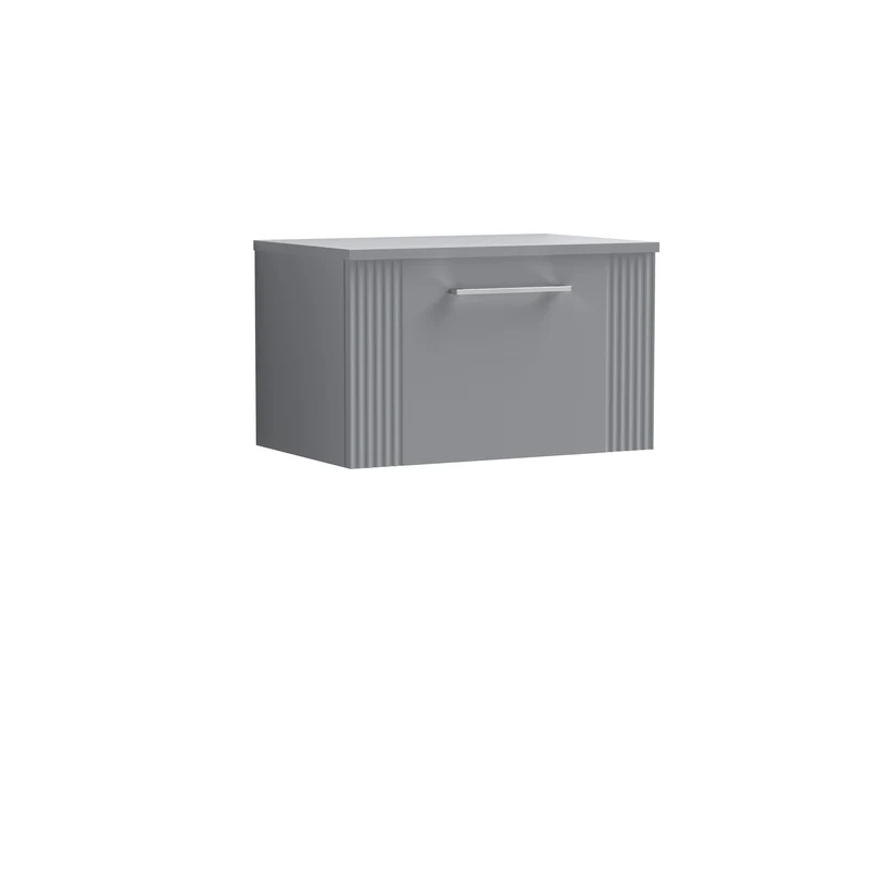 Deco 600mm Wall Hung 1 Drawer Vanity Unit & Worktop - Grey Satin