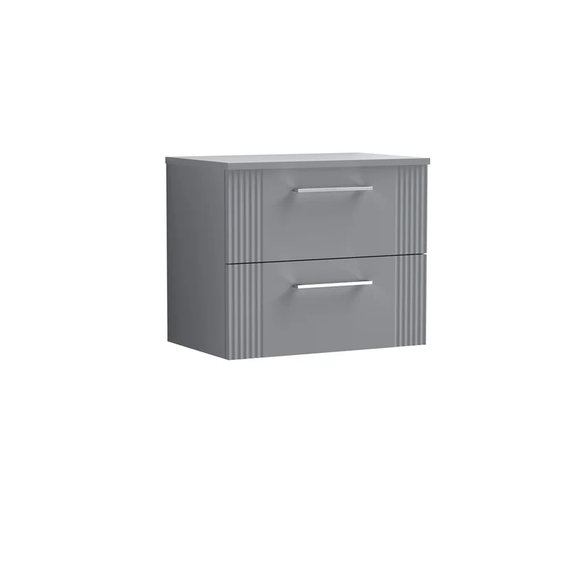 Deco 600mm Wall Hung 2 Drawer Vanity Unit & Worktop - Grey Satin