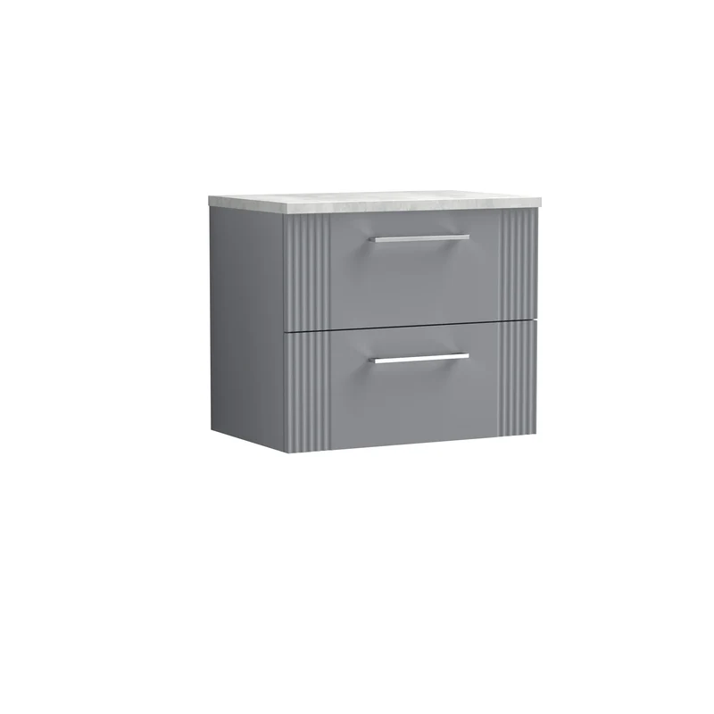 Deco 600mm Wall Hung 2 Drawer Vanity Unit & Bellato Grey Laminate Worktop - Grey Satin