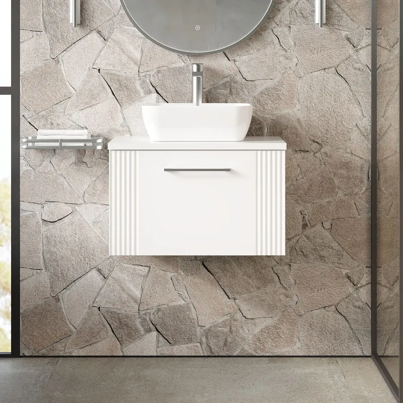 Deco 600mm Wall Hung 1 Drawer Vanity Unit & Worktop - White Satin