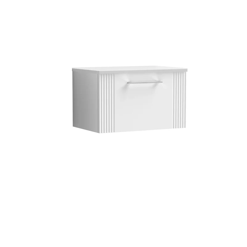 Deco 600mm Wall Hung 1 Drawer Vanity Unit & Worktop - White Satin