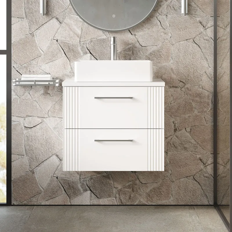 Deco 600mm Wall Hung 2 Drawer Vanity Unit & Worktop - White Satin