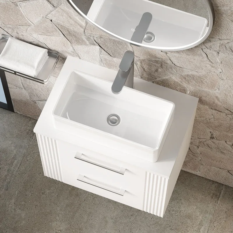 Deco 600mm Wall Hung 2 Drawer Vanity Unit & Worktop - White Satin