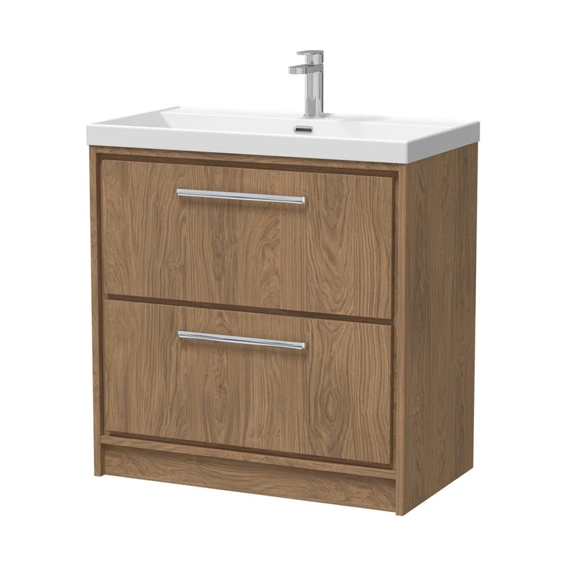 Hudson Reed Lille 800mm Floor Standing 2-drawer Vanity With Basin - 1 Tap Hole Contemp Antique Oak MFC Textured Woodgrain,vitreous China 850x810x460mm