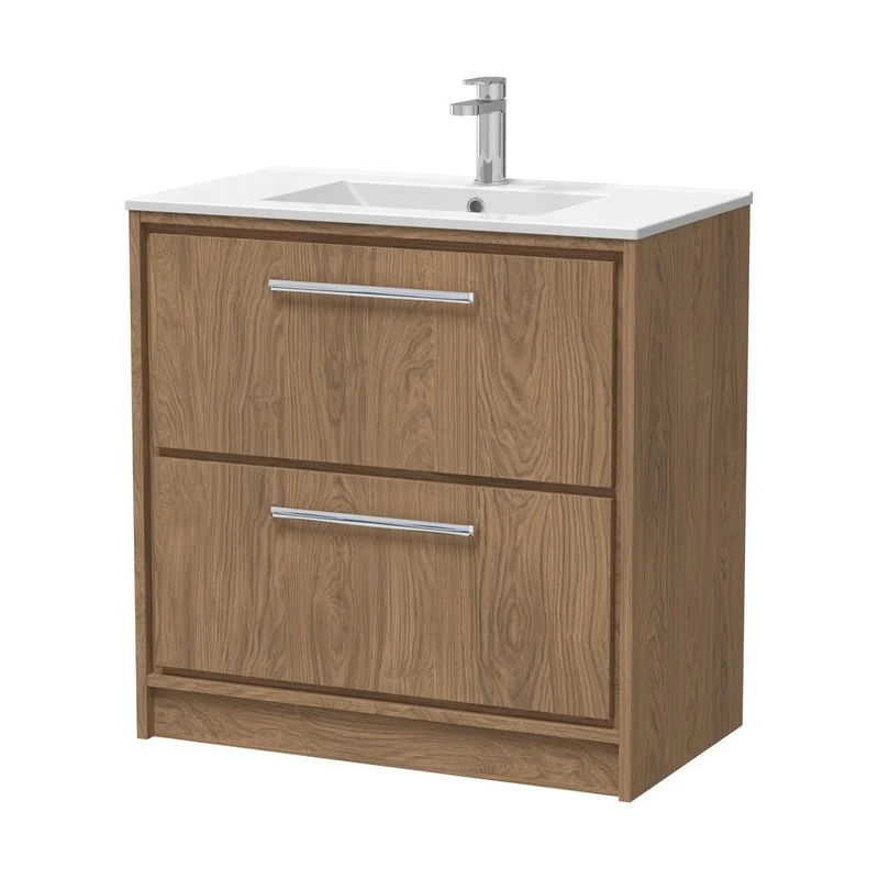 Hudson Reed Lille 800mm Floor Standing 2-drawer Vanity With Basin - 1 Tap Hole Contemp Antique Oak MFC Textured Woodgrain,vitreous China 818x805x460mm