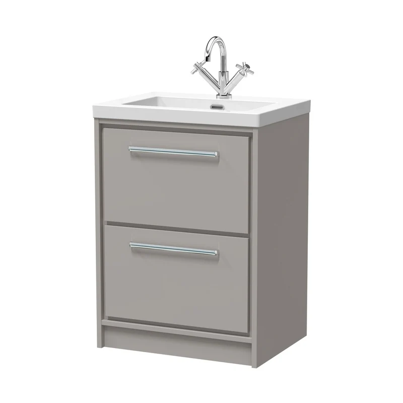 Hudson Reed Lille 600mm Floor Standing 2-drawer Vanity With Basin - 1 Tap Hole Contemp Pebble Grey Fireclay,MFC Smooth Matt 845x613x462mm