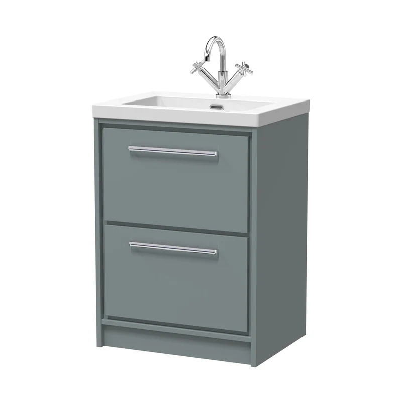 Hudson Reed Lille 600mm Floor Standing 2-drawer Vanity With Basin - 1 Tap Hole Contemp Coastal Grey Fireclay,MFC Smooth Matt 845x613x462mm