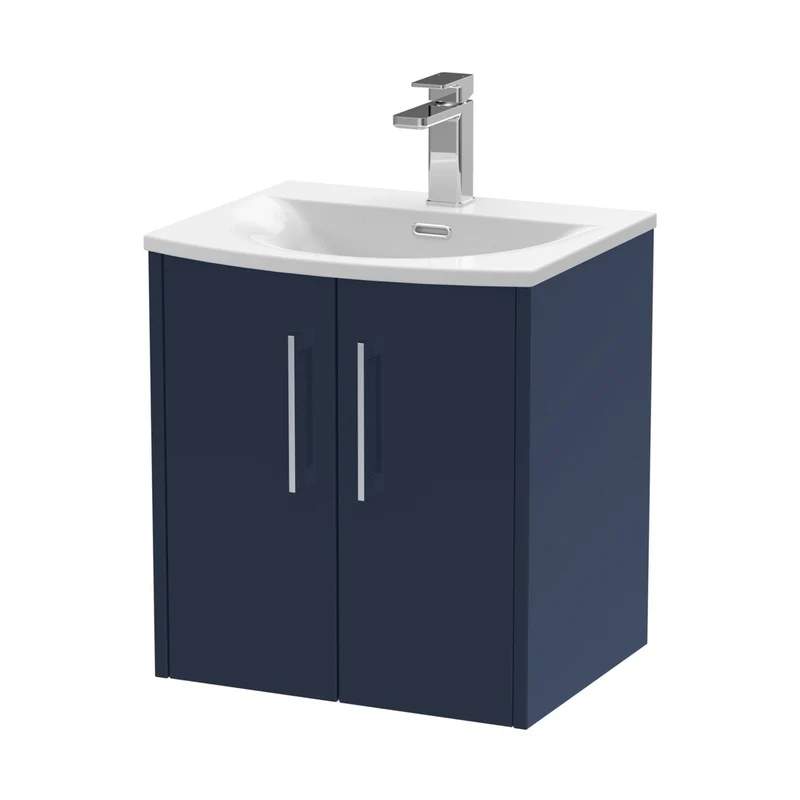 Hudson Reed Juno 500mm Wall Hung 2-door Vanity & Basin 4 Contemp Midnight Blue MFC Painted Matt 569x510x440mm