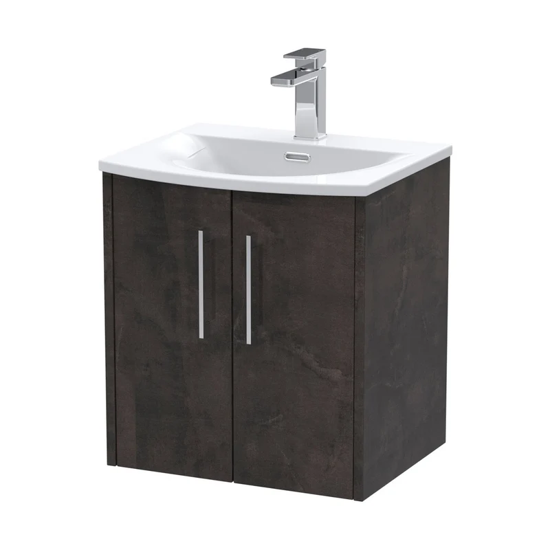 Hudson Reed Juno 500mm Wall Hung 2 Door Vanity & Basin 4 Contemp Metallic Slate MFC Textured Matt 569x510x440mm