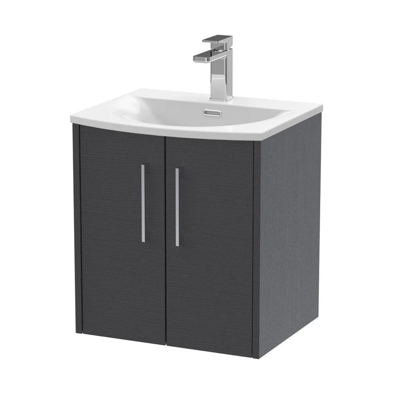 Hudson Reed Juno 500mm Wall Hung 2 Door Vanity & Basin 4 Contemp Graphite Grey Woodgrain MFC Textured Woodgrain 569x510x440mm
