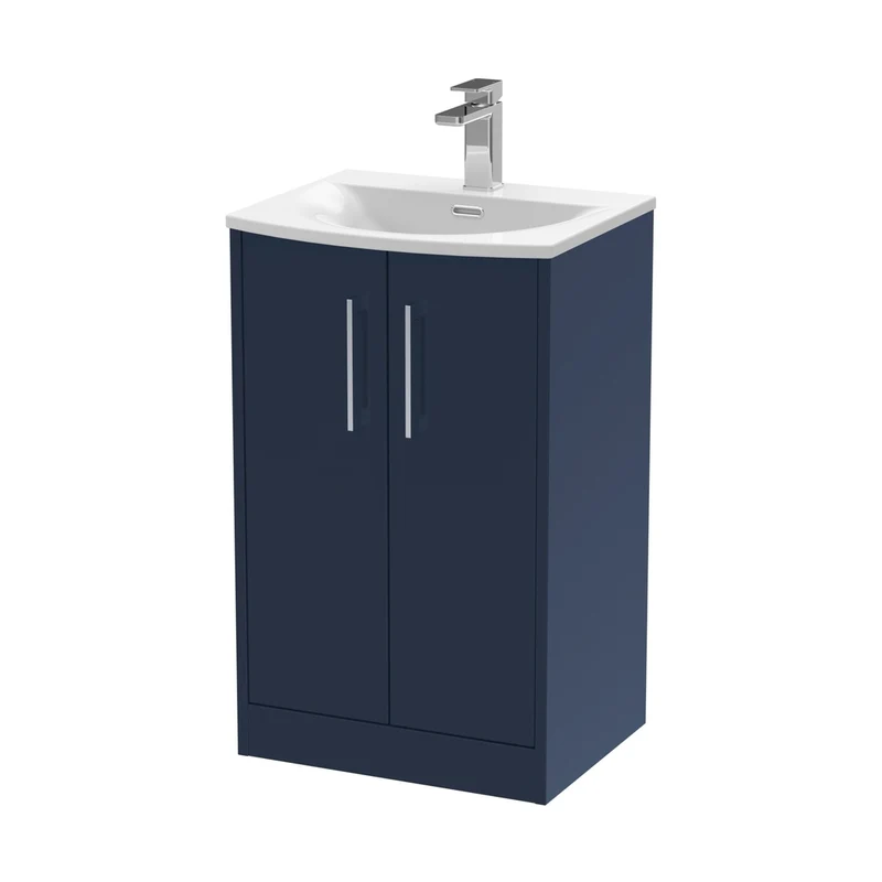 Hudson Reed Juno 500mm Floor Standing 2-door Vanity & Basin 4 Contemp Midnight Blue MFC Painted Matt 833x510x440mm
