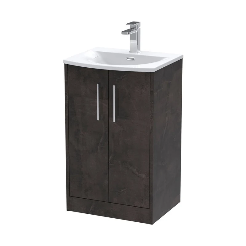 Hudson Reed Juno 500mm Floor Standing 2 Door Vanity & Basin 4 Contemp Metallic Slate MFC Textured Matt 833x510x440mm