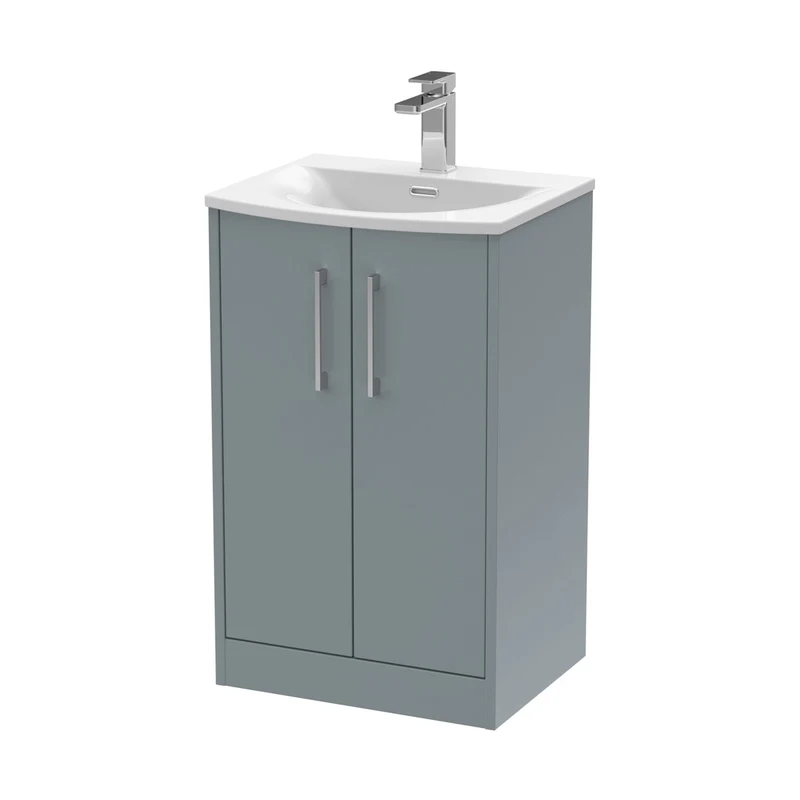 Hudson Reed Juno 500mm Floor Standing 2 Door Vanity & Basin 4 Contemp Coastal Grey MFC Smooth Matt 833x510x440mm