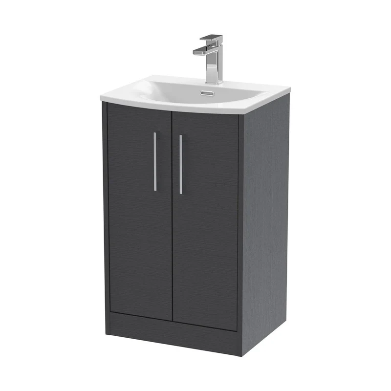 Hudson Reed Juno 500mm Floor Standing 2 Door Vanity & Basin 4 Contemp Graphite Grey Woodgrain MFC Textured Woodgrain 833x510x440mm
