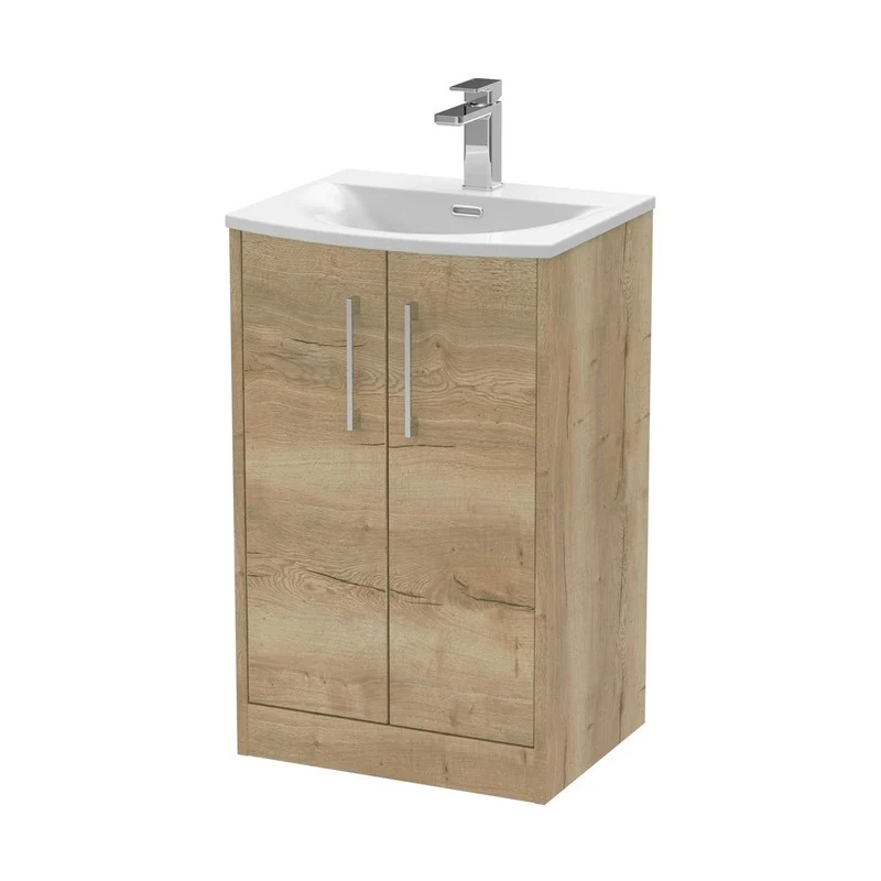 Hudson Reed Juno 500mm Floor Standing 2 Door Vanity & Basin 4 Contemp Autumn Oak MFC Textured Woodgrain 833x510x440mm