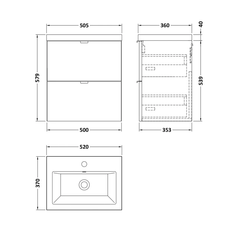 Hudson Reed Fusion 500mm Vanity Unit & Ceramic Basin Contemp Gloss White MFC Painted Gloss 579x505x360mm - CBI141A