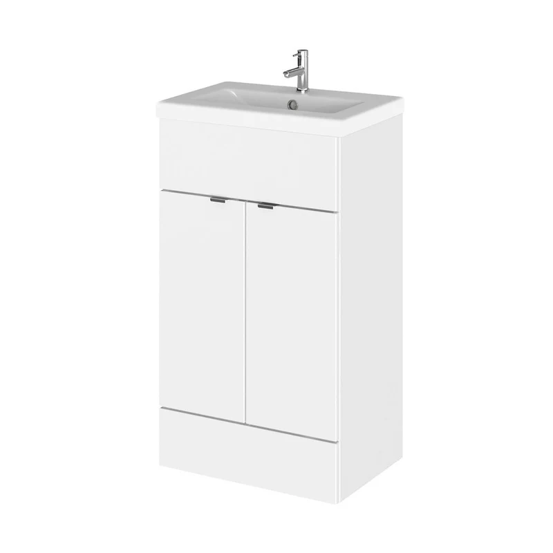 Hudson Reed Fusion 500mm Vanity Unit & Ceramic Basin Contemp Gloss White MFC Painted Gloss 904x505x360mm