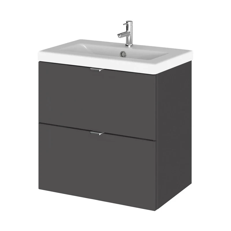 Hudson Reed Fusion 500mm Vanity Unit & Ceramic Basin Contemp Gloss Grey MFC Painted Gloss 579x505x360mm - CBI941A